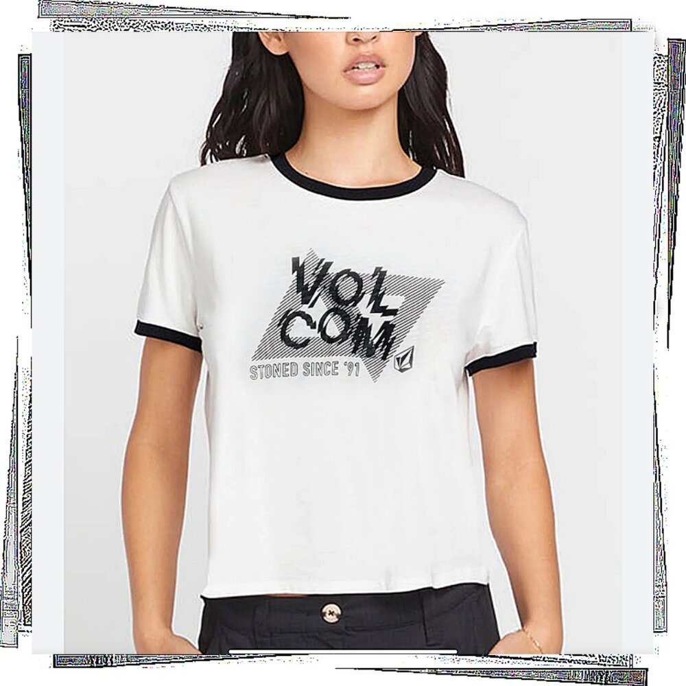 NWOT: White + Black Piping Volcom Logo Tee (S) by Volcom